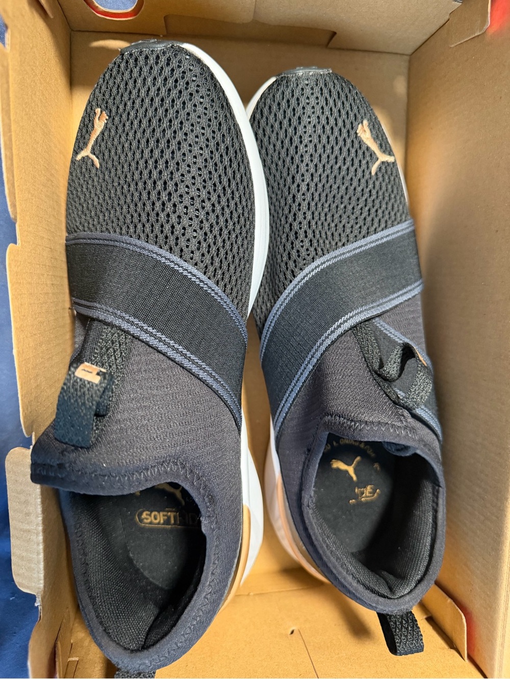 Puma Black Slip-On Athletic Sneakers with Gold Logo Accent